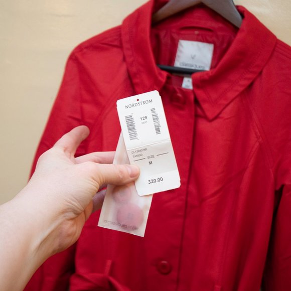 Designer Classique Vintage Classic Red Trench Coat, 70's Vintage Trench Coat NWT - Picture 4 of 16